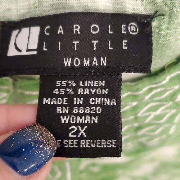 Vintage LINEN blend embroidered green and white tank top tunic plus size 2X - Picture 4 of 5